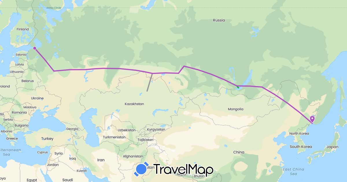 TravelMap itinerary: driving, bus, plane, train in Kazakhstan, Russia (Asia, Europe)